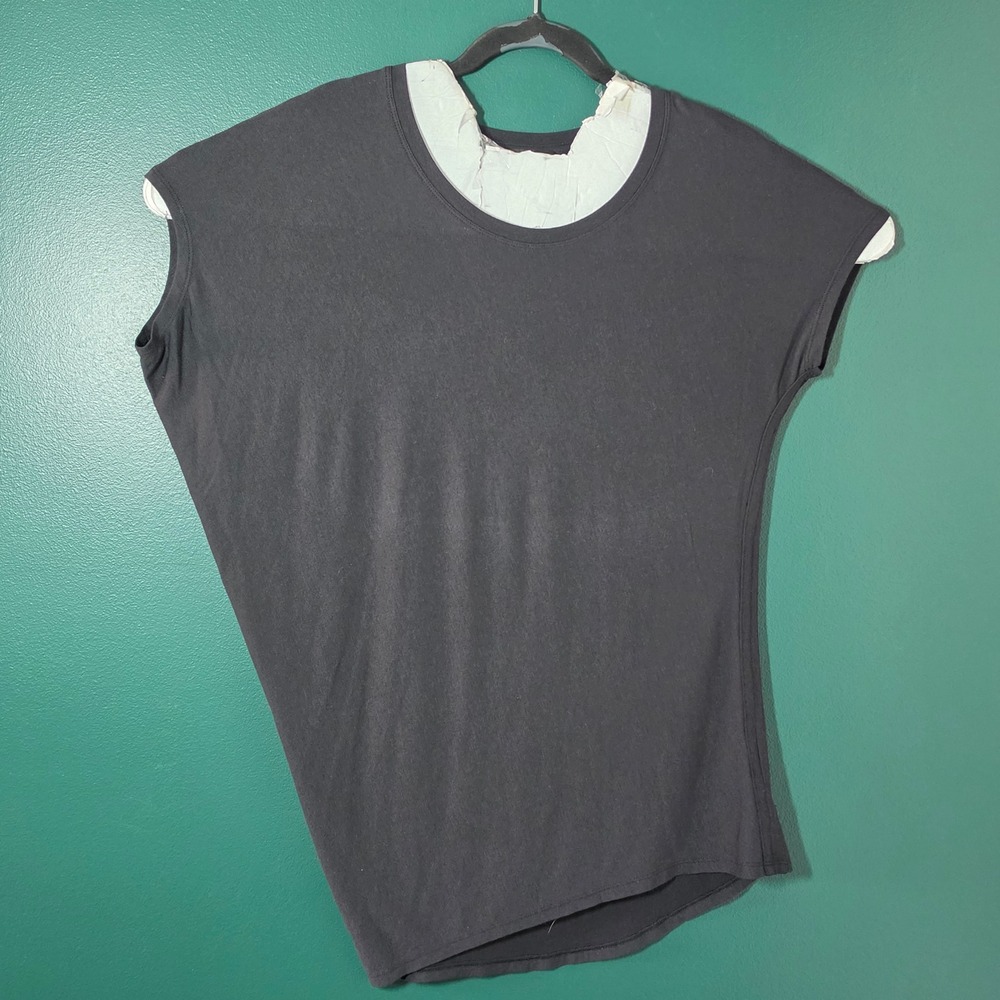 Athleta Womens Small Charcoal Gray Cap Sleeve Relaxed Fit Tunic Top Crew Neck